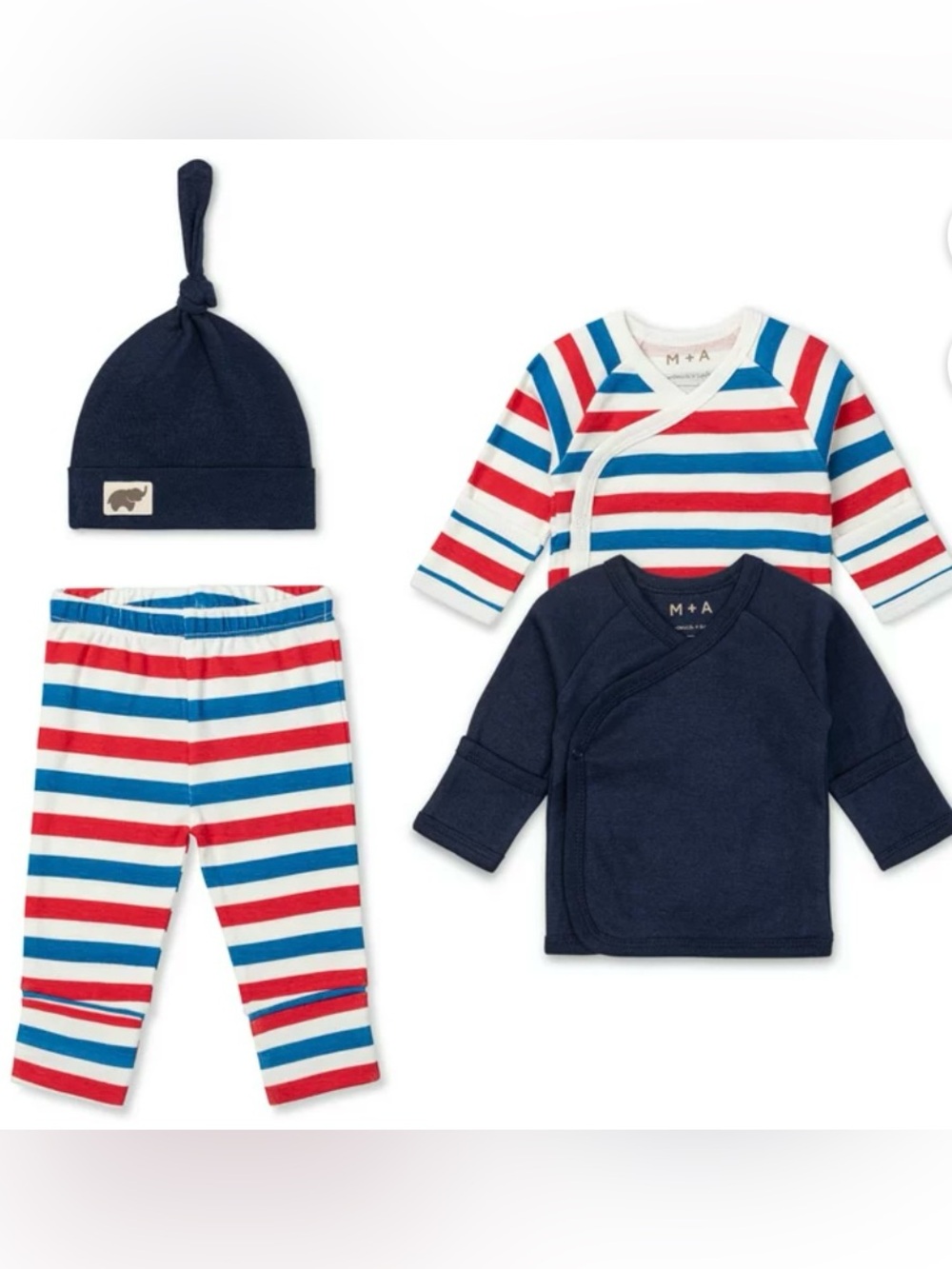 Monica + Andy Organic Cotton 
Striped Red, Blue & White Baby 3-Piece Set PREEMIE